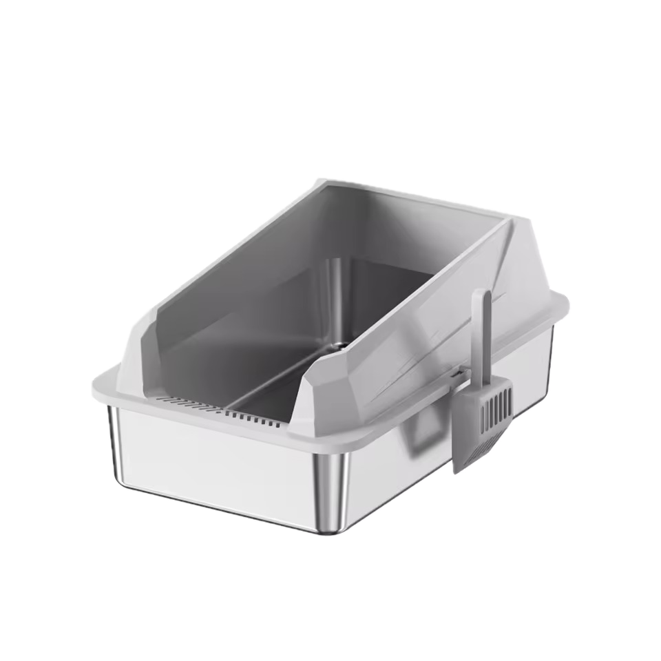 Stainless Steel Eco-Friendly Cat Litter Box Large Capacity Square Design High-Rise Sides Splash-Proof Open-Top Easy to Clean