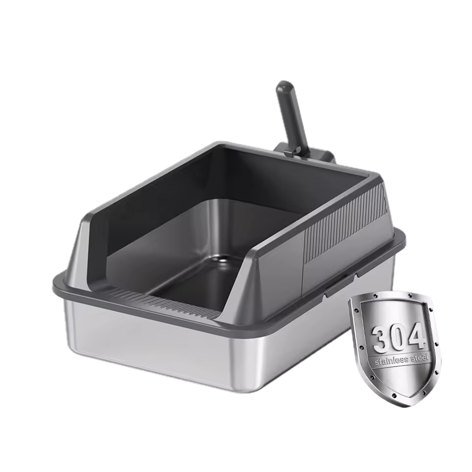 Stainless Steel Eco-Friendly Cat Litter Box with Large Capacity Square Design High Sides Easy to Clean Prevents Splashing