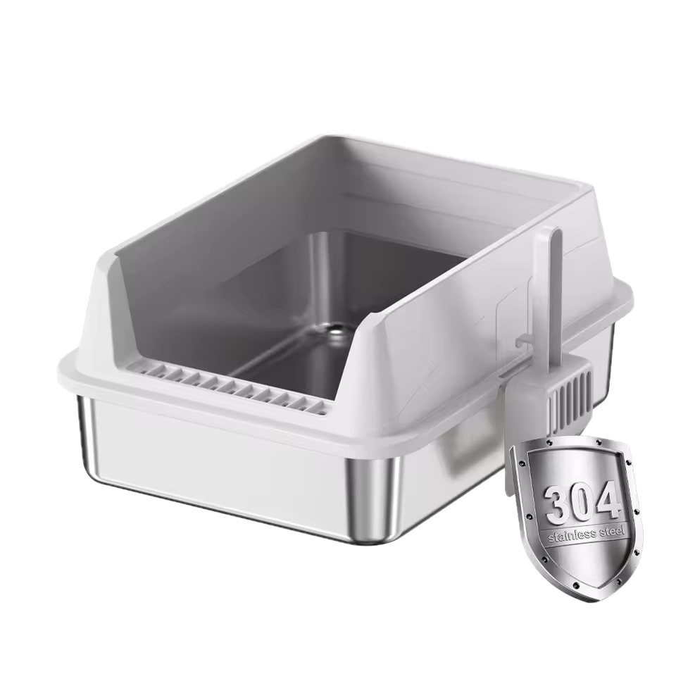 Large-capacity Stainless Steel square Litter Box Sturdy Durable Rust-resistant Leak-proof Eco-friendly Easy to Clean